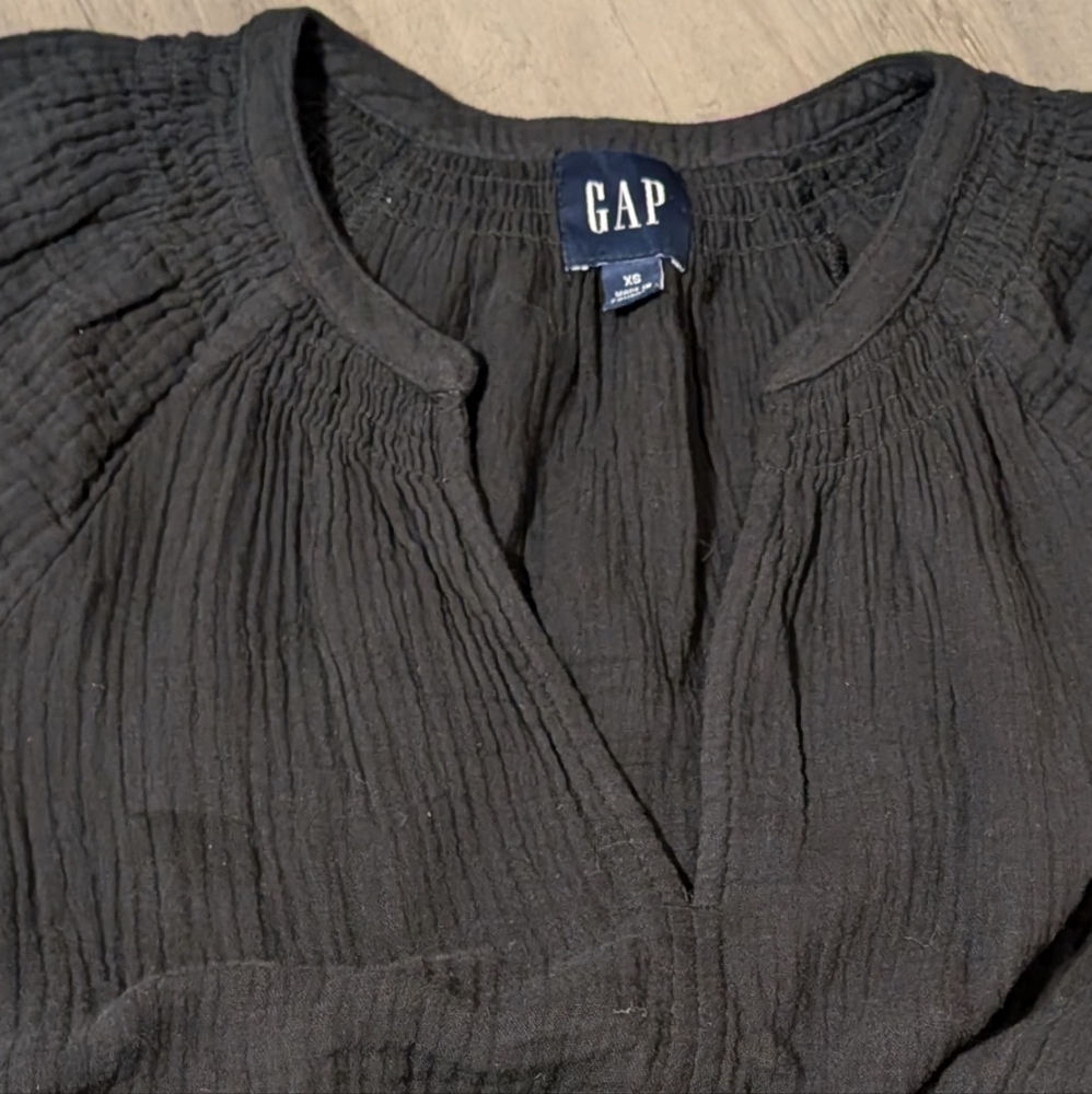 Gap Black Short Sleeve Dress Women's XS  V Neck Cotton Loose Fitting Nwt - Picture 14 of 16